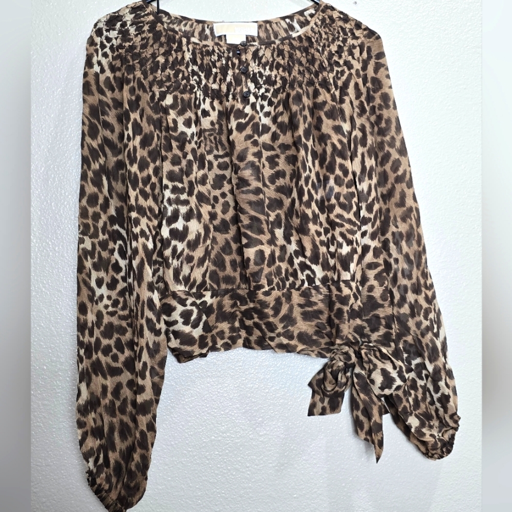Michael Kors Leopard Print Top Petite Small Side Tie Mobwife Animal Print